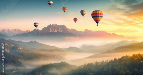Colorful hot air balloons. Illustration AI Generative © ArtCookStudio