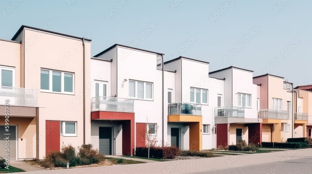Modern townhouses. Illustration AI Generative. Modern townhouses. Illustration AI Generative.
