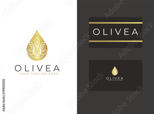 Dripping olive branch oil logo template photo