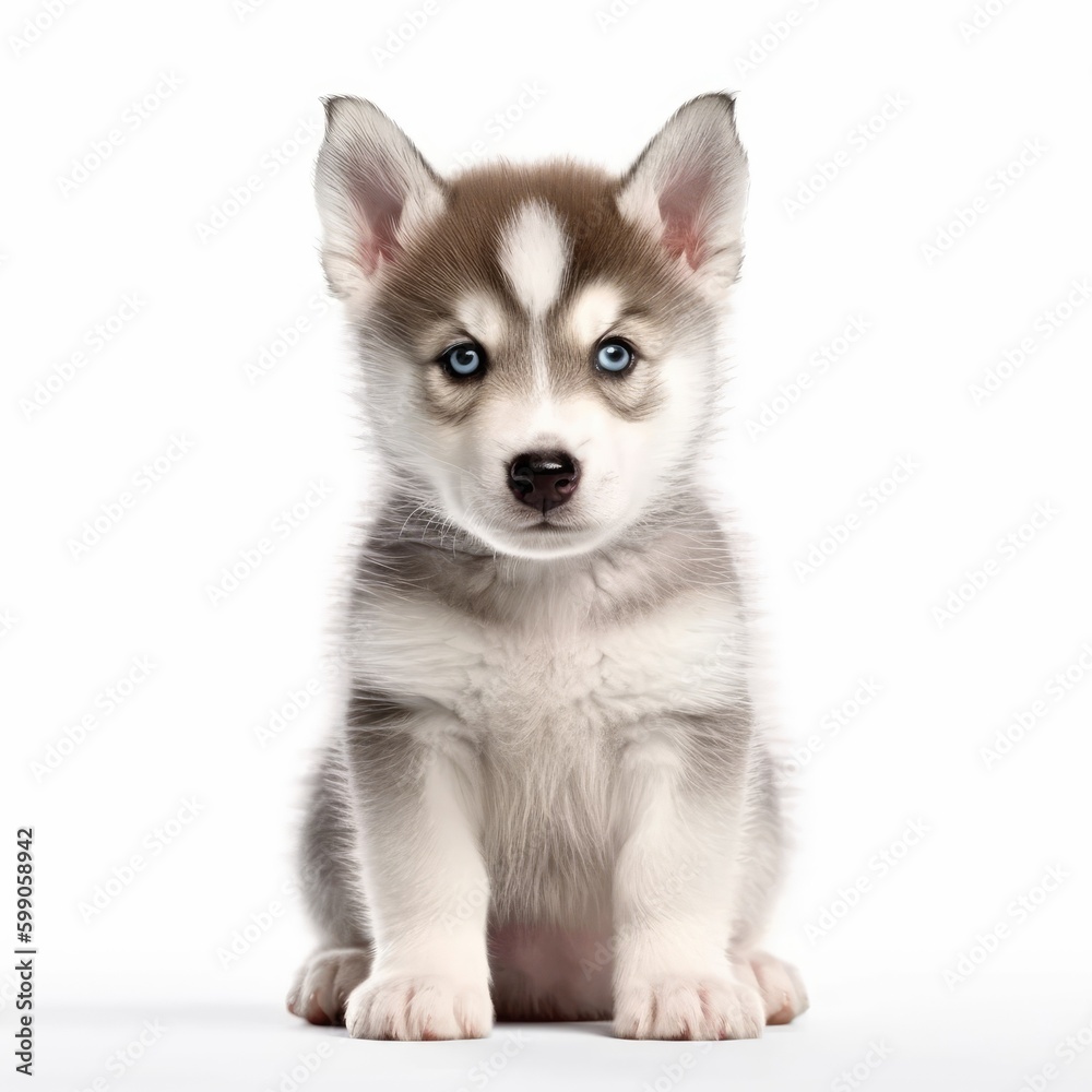 Baby Husky isolated on white (generative AI)