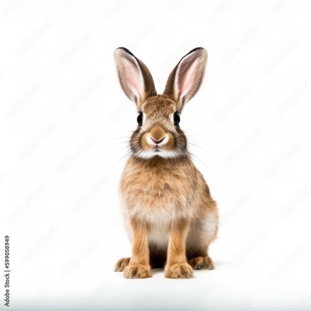 Baby Hare isolated on white (generative AI)