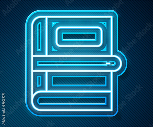 Glowing neon line Book icon isolated on blue background. Vector