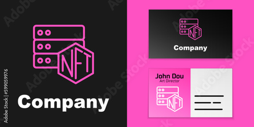 Pink line NFT blockchain technology icon isolated on black background. Non fungible token. Digital crypto art concept. Logo design template element. Vector