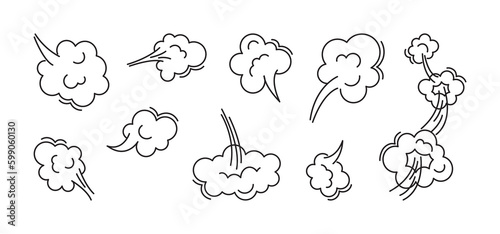 Fart cloud vector line icon, smoke poof doodle, comic breath, air, steam puff, dust or flatulence, cartoon smell pop, funny gas set outline design. Aroma illustration