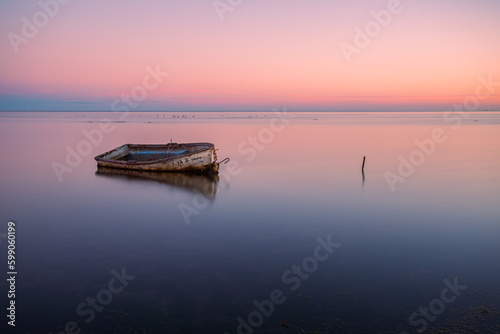 boat on the lake in the Delta del Ebro, in Catalonia, Spain