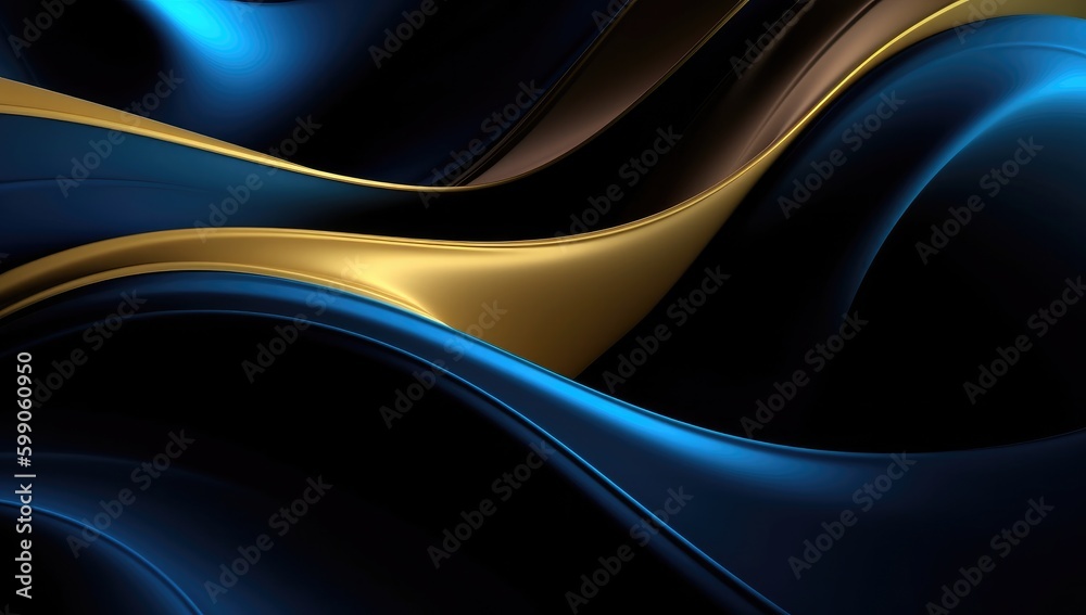 Abstract wavy glossy gold and azure blue background. Generative AI Abstract wavy glossy gold and azure blue background. Generative AI