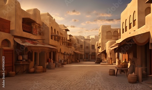 an ancient middle eastern desert city market street. generative AI