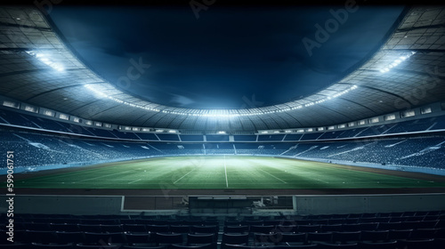 Football stadium at night. Illustration AI Generative.