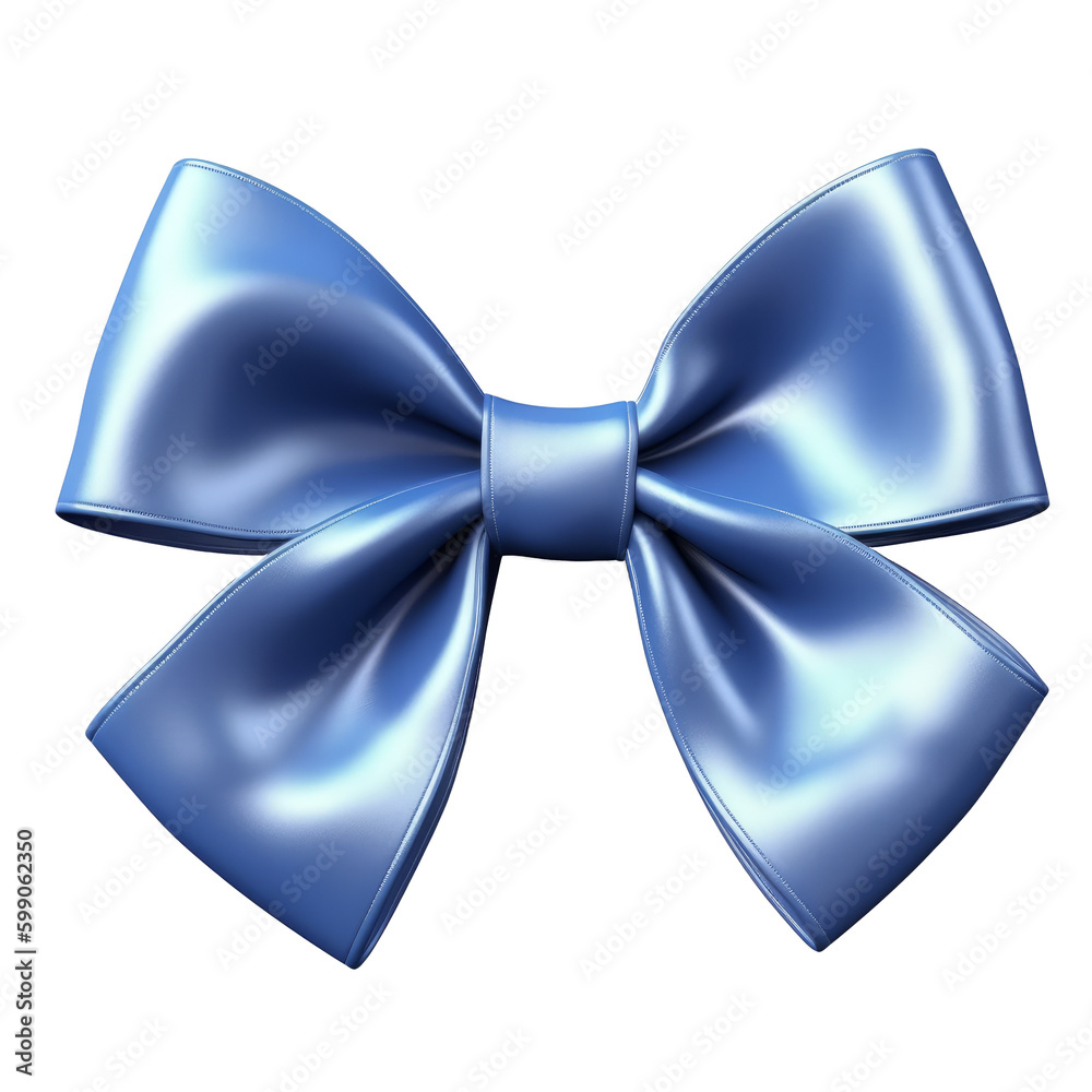 Blue satin bow on an isolated white background. Generative AI Blue satin bow on an isolated white background. Generative AI