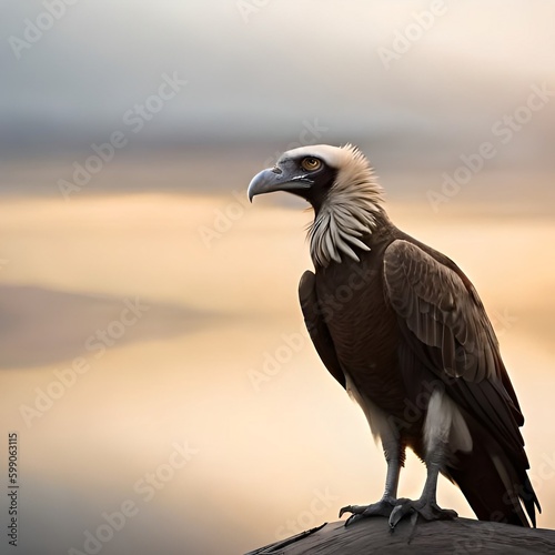 A vulture perched atop a dead tree  Ai Generated 