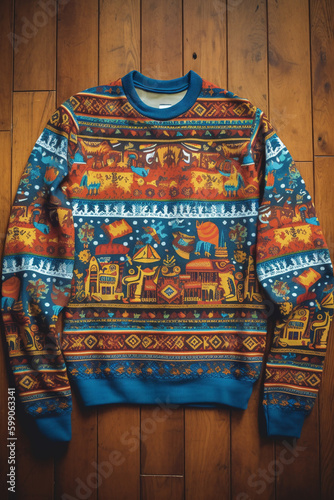 ugly christmas sweater with Guatemala pattern, Generative AI