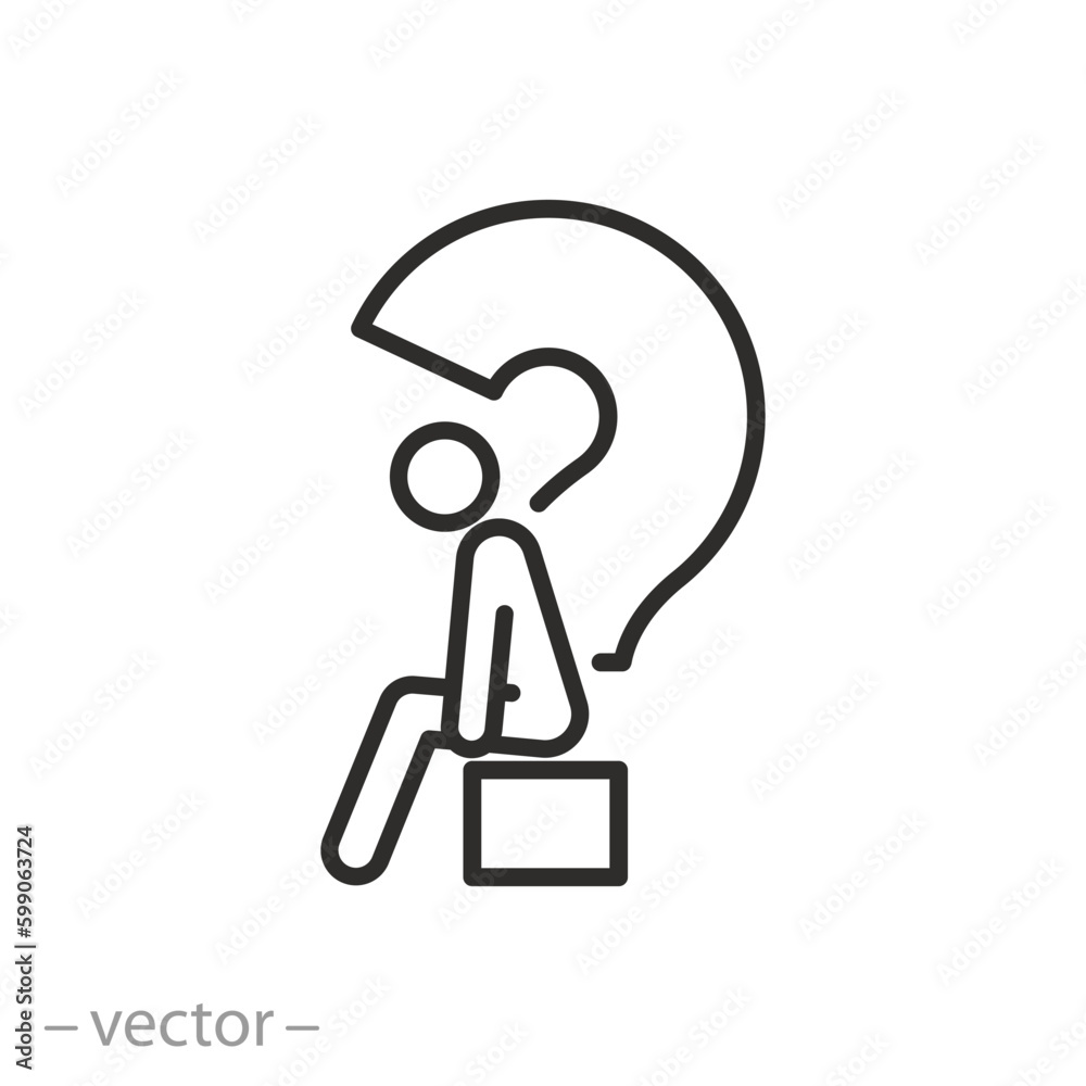 question mark icon, big problem decisions, sad human, thin line symbol - editable stroke vector illustration question mark icon, big problem decisions, sad human, thin line symbol - editable stroke vector illustration