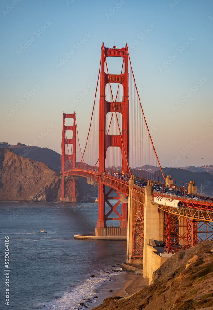 Golden Gate Bridge and Fort Point Rock at Sunset