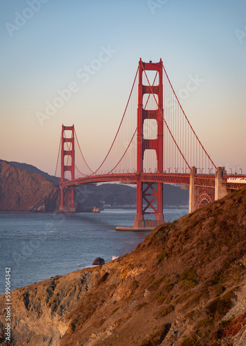 Golden Gate Bridge and Fort Point Rock at Sunset
