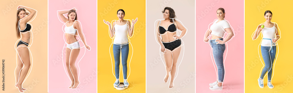 © Pixel-Shot - Set of beautiful young women after weight loss on colorful background © Pixel-Shot - Set of beautiful young women after weight loss on colorful background