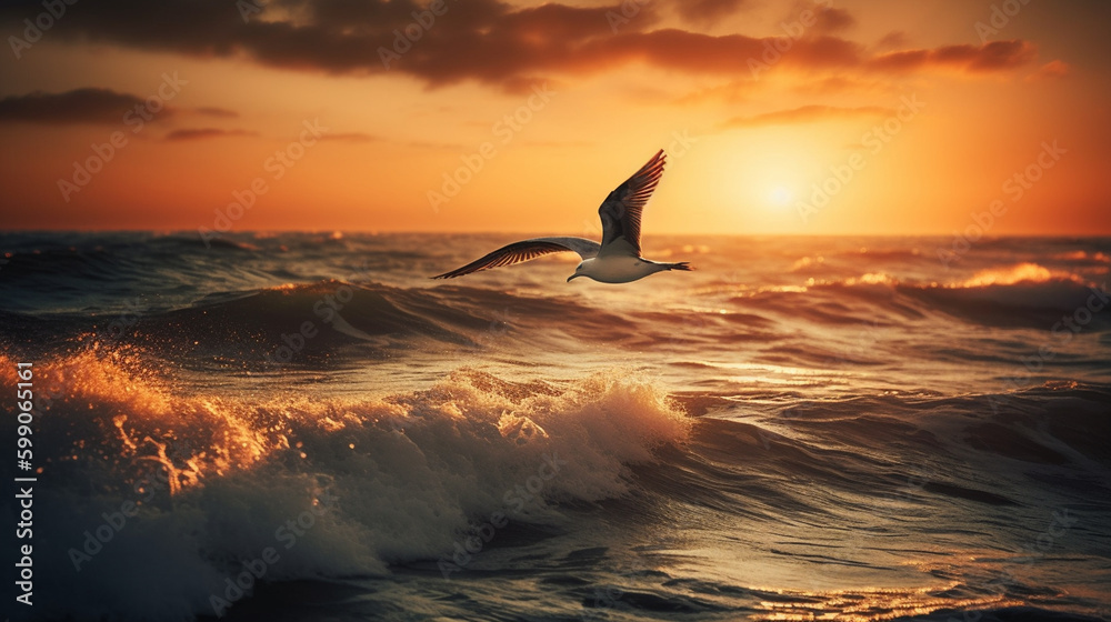 Seagull flying over the sea.generative ai