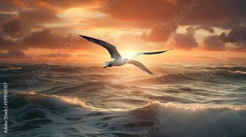 Seagull flying over the sea.generative ai