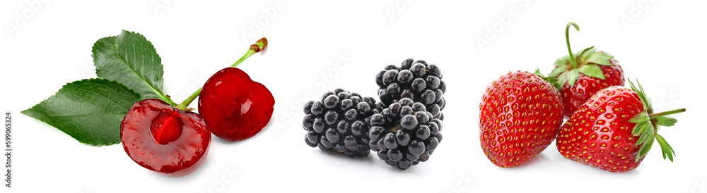 Set of different ripe berries on white background Set of different ripe berries on white background