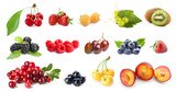 Set of many different berries on white background