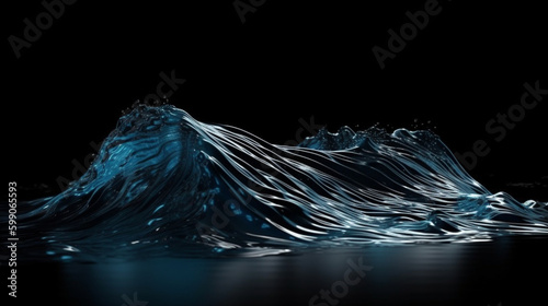 Blue water splash on black background.generative ai