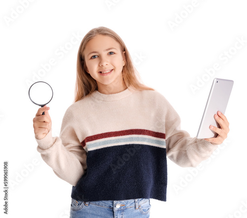 Little girl with magnifier ...