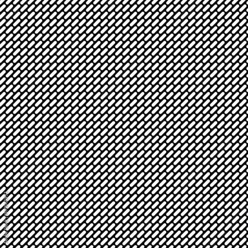 Seamless geometric pattern with dashed white diagonal lines on a black background. Metallic mesh texture. Vector illustration.