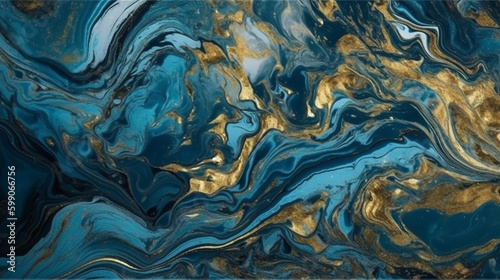 Marble abstract acrylic background. Blue marbling artwork texture.generative ai