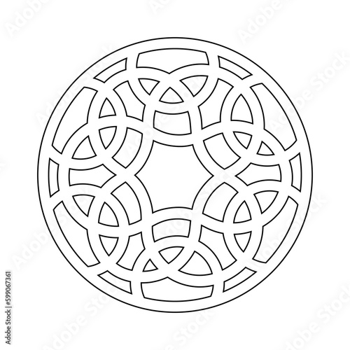 Circular symmetrical pattern. Line art shape. Decorative element.