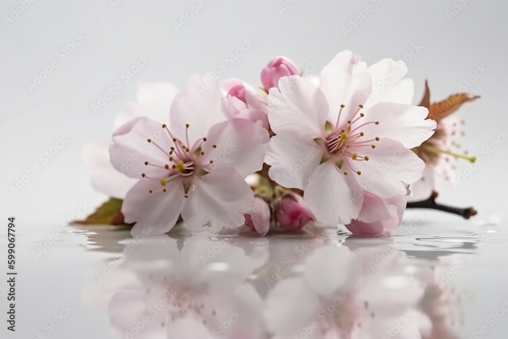 White background, copyspace, watercolor, Cherry Blossom Spring. AI generative White background, copyspace, watercolor, Cherry Blossom Spring. AI generative