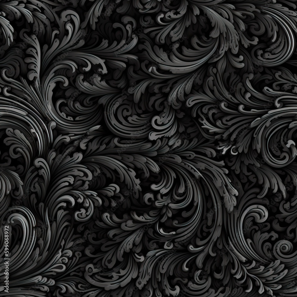 An AI generative black and silver floral pattern featuring detailed ...