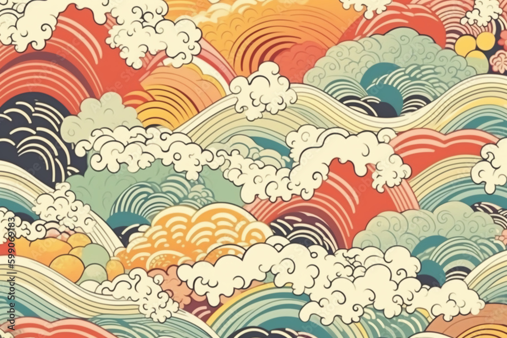 Japanese - patterned summer ripple background. AI generative