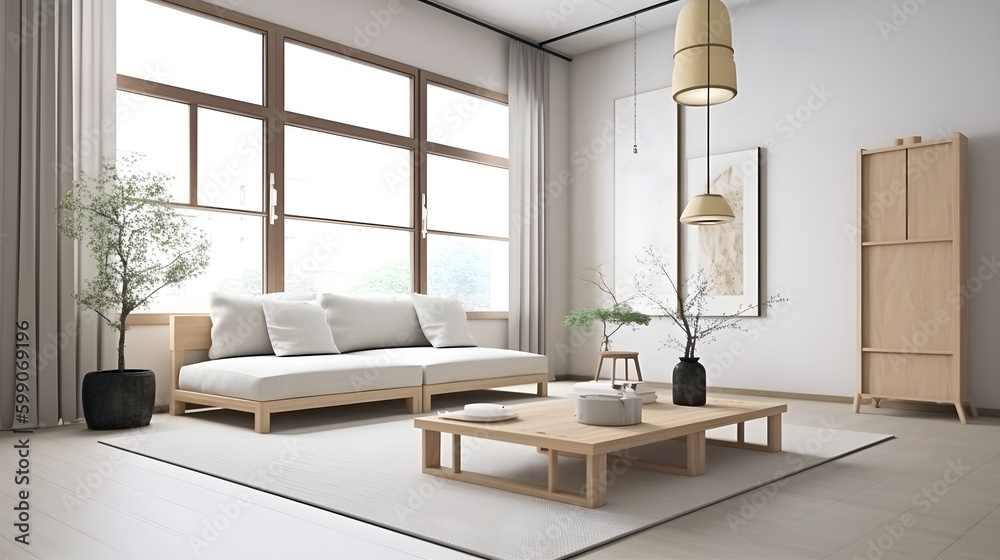 Fototapeta premium Minimalist Interior of modern interior desige 3D rendering, generative ai