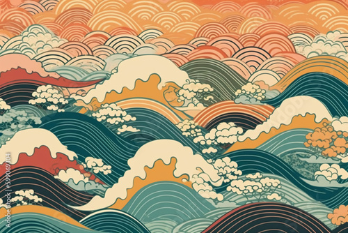 Japanese - patterned summer ripple background. AI generative © SANGHYUN