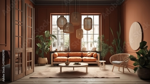 Beautiful summer modern home interior design. Generative Ai © hassanmim2021