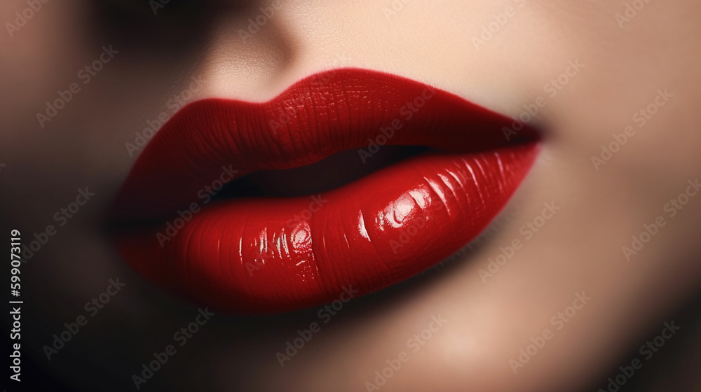 Fototapeta premium Closeup of beautiful female lips with red lipstick.generative ai