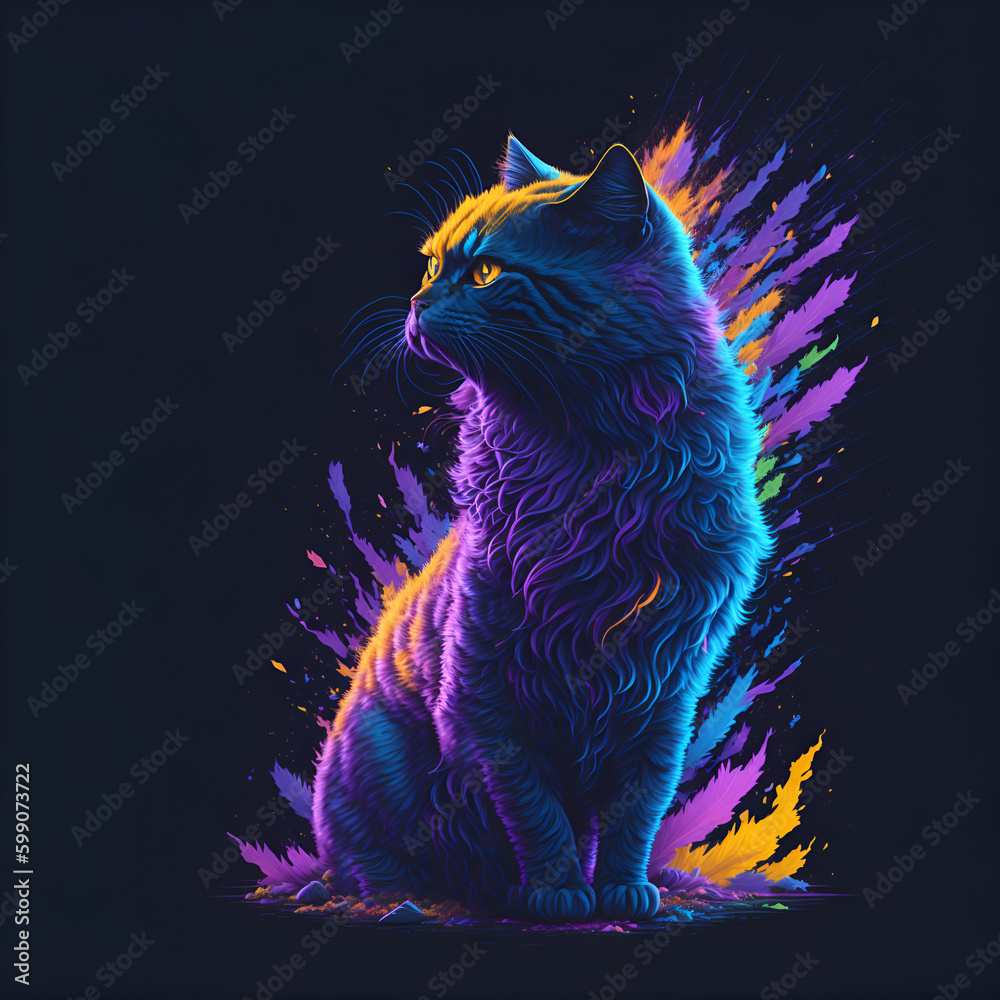 Colorful cat sitting illustration isolated, Generative AI