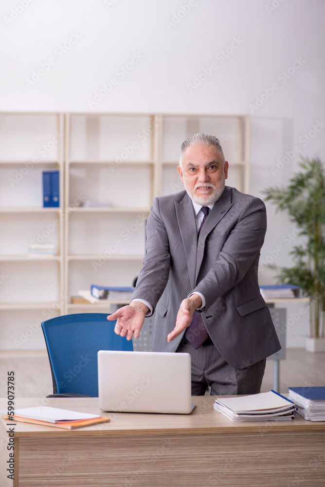 Old male employee working in the office Old male employee working in the office