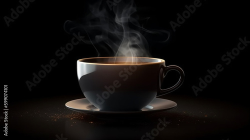 White cup of coffee on a black background with smoke.generative ai