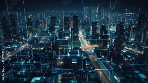 Modern cityscape and network connection concept.generative ai
