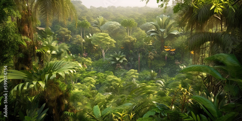 Wild dense jungle for background  forest with tropical thick in summer  generative AI.