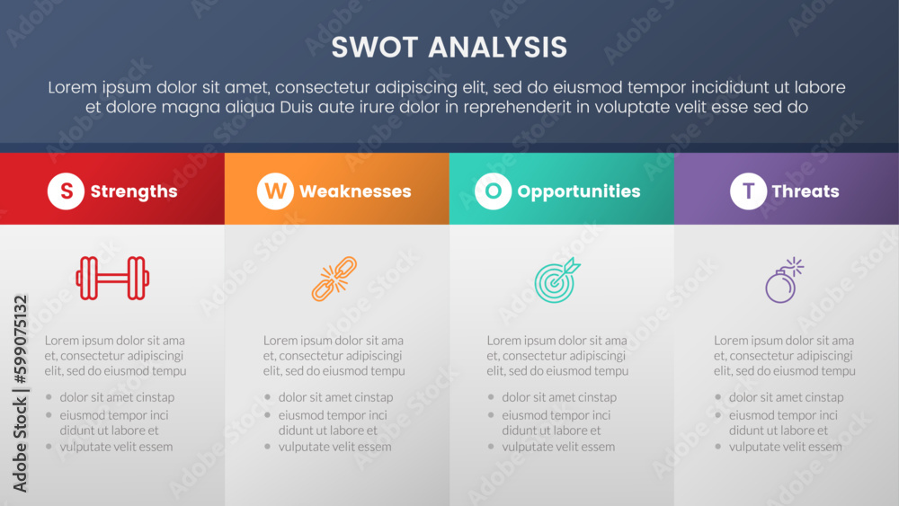 swot analysis concept with big box table information for infographic template banner with four point list information swot analysis concept with big box table information for infographic template banner with four point list information