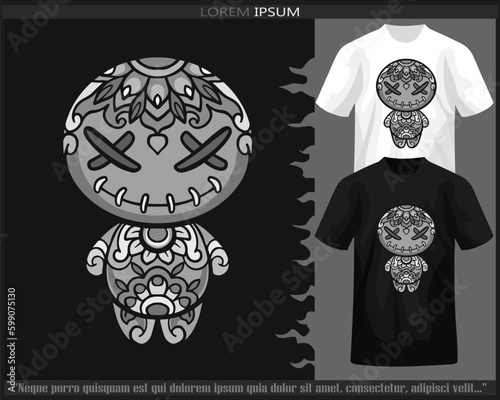 Monochrome color Voodoo dolls mandala arts isolated on black and white t shirt.