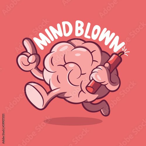 Brain character running with a tnt stick vector illustration. Brainstorming, innovation design concept.