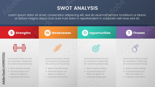 swot analysis concept with big box table information for infographic template banner with four point list information
