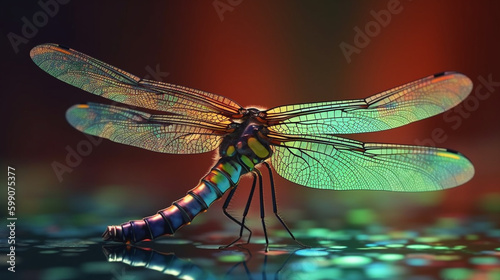 Dragonfly on a colorful background.generative ai © S...
