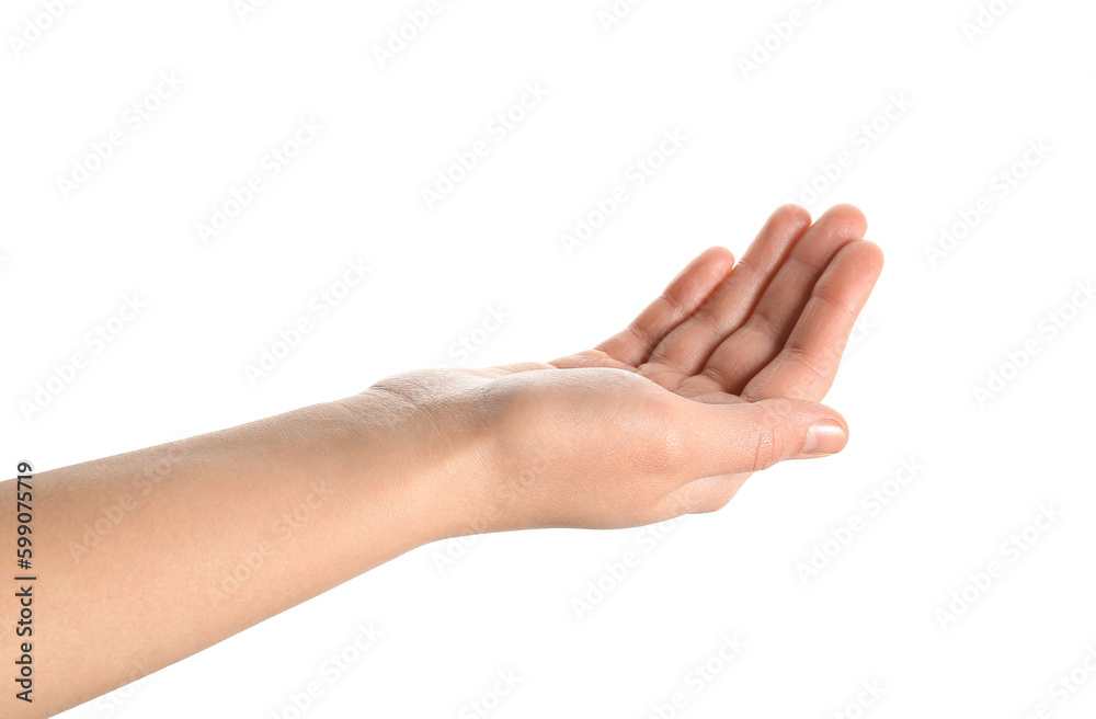 Woman holding sun on white background