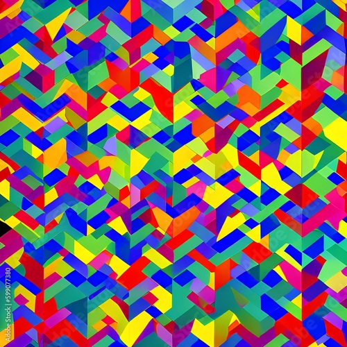 Pentagonal Paradise: An image of a geometric pattern created with five-sided polygons, in a mix of bright and muted colors5, Generative AI