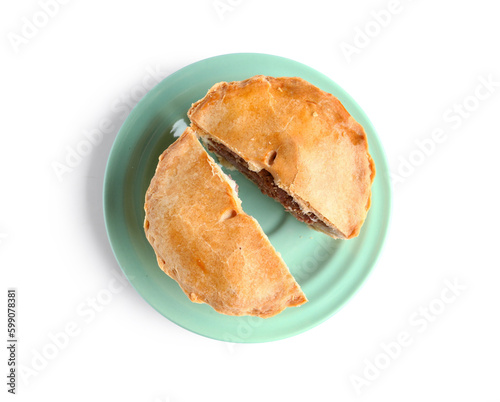 Plate with cut meat pot pie...