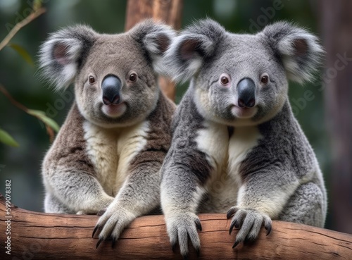 Koalas are sitting on a branch at the zoo © BridalBling