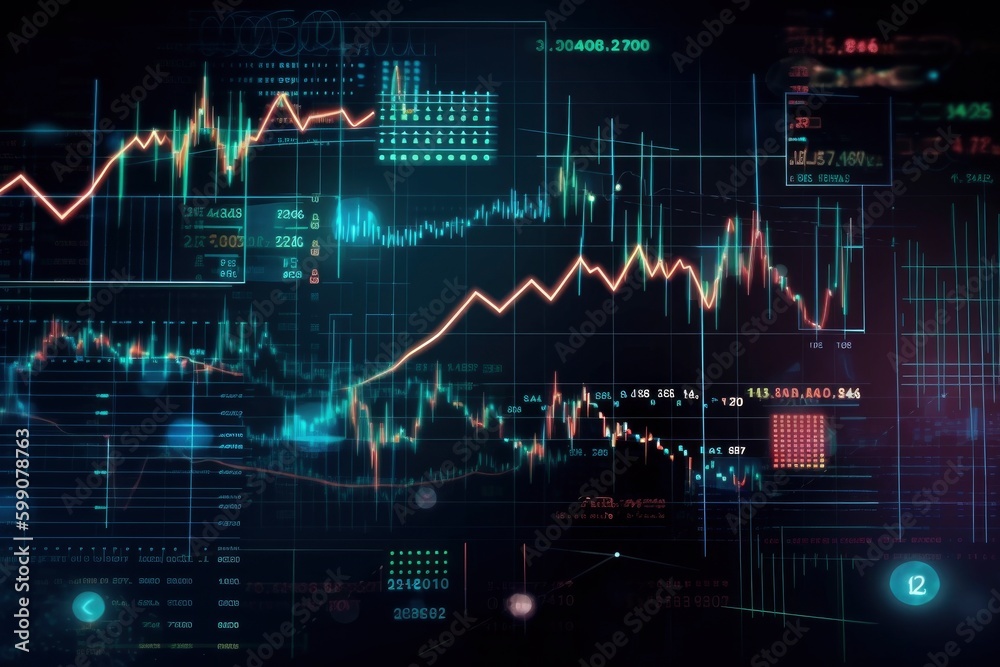 digital financial market graph concept, blue matrix environment ,red color line bar graph chart, generative ai digital financial market graph concept, blue matrix environment ,red color line bar graph chart, generative ai